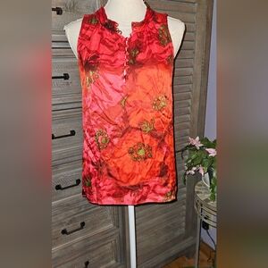 J.Crew Floral Sleeveless Top - Red and Green 100% Silk